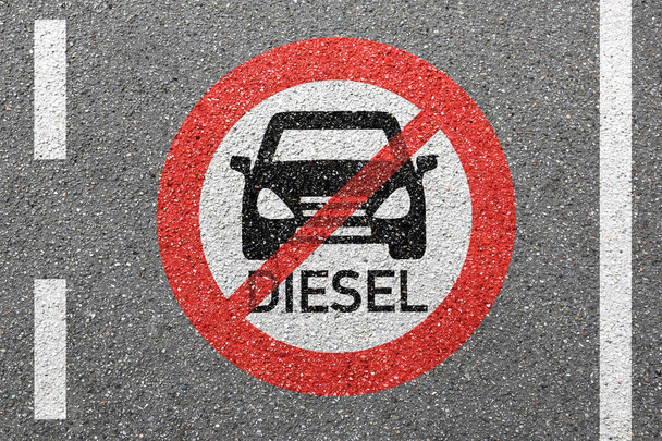 Diesel driving ban sign on a road street not allowed forbidden zone concept - Fotó, kép