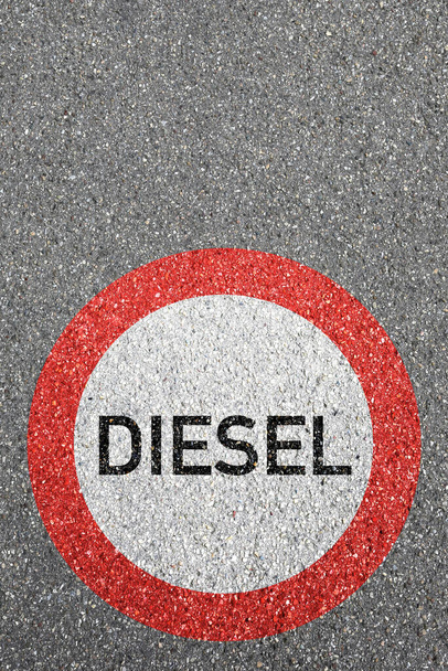 Diesel driving ban road sign roadsign street not allowed zone portrait format copyspace copy space - Foto, Imagen