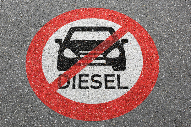 Diesel driving ban road sign street car no not allowed restricted zone concept - Fotoğraf, Görsel