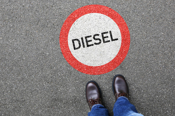 Man people diesel driving ban road sign roadsign street not allowed zone transportation - Foto, Bild