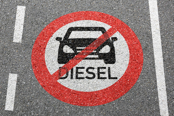 Road sign Diesel driving ban on a street not allowed restricted zone concept - Fotoğraf, Görsel