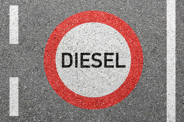 Diesel driving ban on a road sign roadsign street not allowed zone concept - Fotoğraf, Görsel