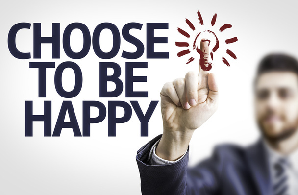 Homme d'affaires pointant le texte : Choisissez d'être heureux
 - Photo, image