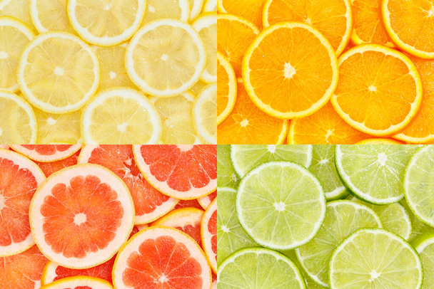 Citrus fruits oranges lemons food background collection collage set fruit backgrounds - Foto, Bild