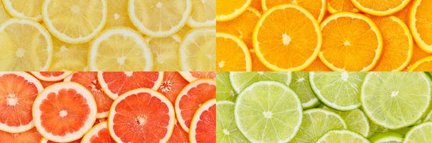 Citrus fruits oranges lemons food background banner collection collage set fruit backgrounds - Photo, Image