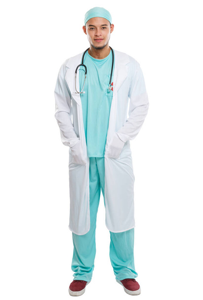 Young doctor full body portrait occupation job isolated on a white background - Foto, Imagen
