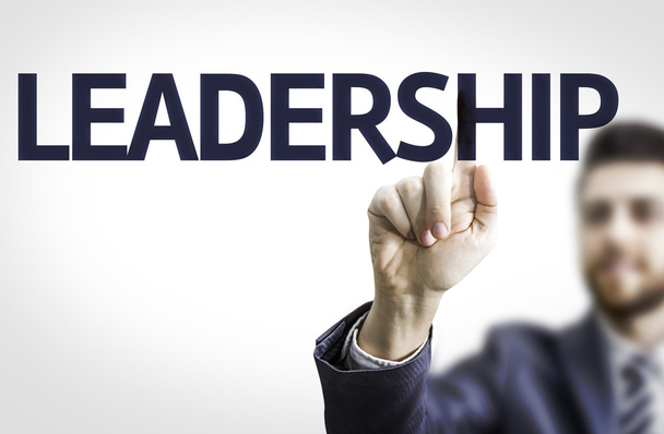 Business man pointing the text: Leadership - Foto, Imagen