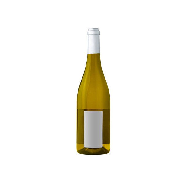 white wine bottle with blank label isolated on white background. - 写真・画像