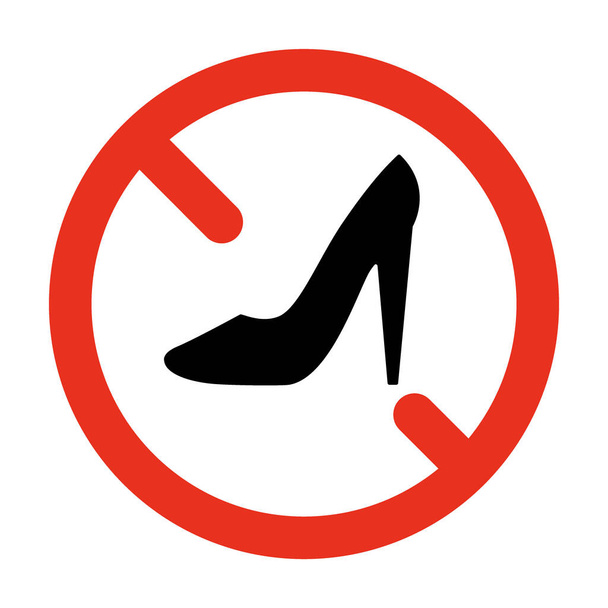Teken is verboden om in schoenen met hakken te lopen. Regels. Rode cirkel met doorslag schoen. Vectorillustratie - Vector, afbeelding