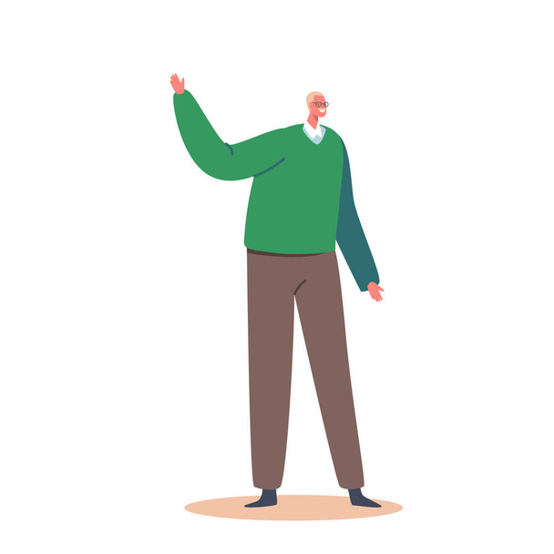 Älterer positiver Mann, Großvater, älterer männlicher Charakter tragen grünen Pullover isoliert auf weißem Hintergrund - Vektor, Bild