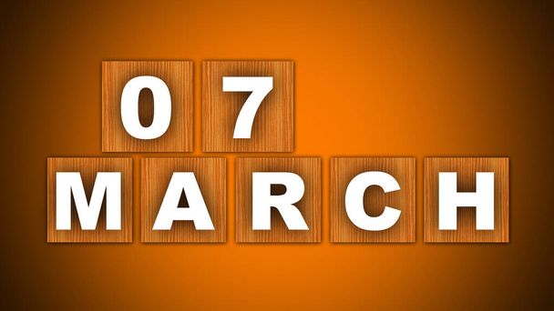 24 March Title - Square Wooden Concept - Orange Background - 3D Illustration - Foto, imagen