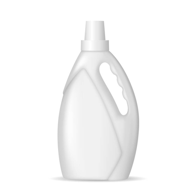 Realistinen valkoinen muovipullo nestemäistä pyykinpesuainetta varten, kankaan pehmitin, astianpesukemikaalit - Vektori, kuva