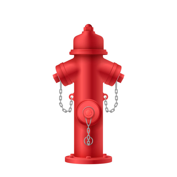 Fire hydrant realistic metal object on white background. Red pipe for fireman fight with flame - Vector, Image