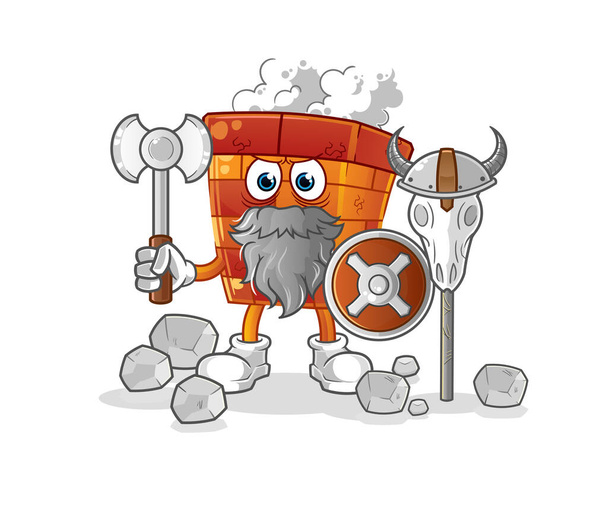 chimney viking with an ax illustration. character vector - Vetor, Imagem
