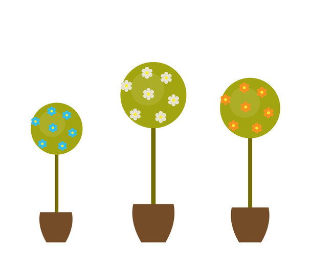 bloemen instellen boom in de pot. platte ontwerp. vector - Vector, afbeelding
