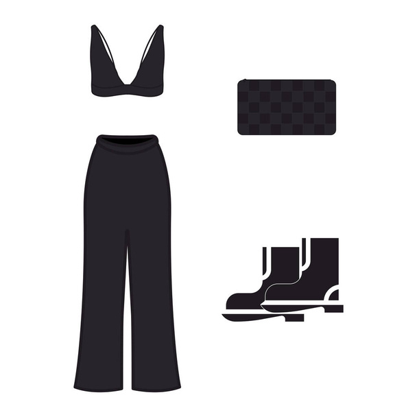 Boven, onder, schoenen en tas pictogram geïsoleerd op witte achtergrond. Outfits symbool modern, eenvoudig, vector, icoon voor website design, mobiele app, ui. Vector Illustratie - Vector, afbeelding