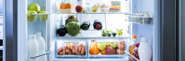Full Open Refrigerator Or Fridge At Night In Kitchen - Fotó, kép