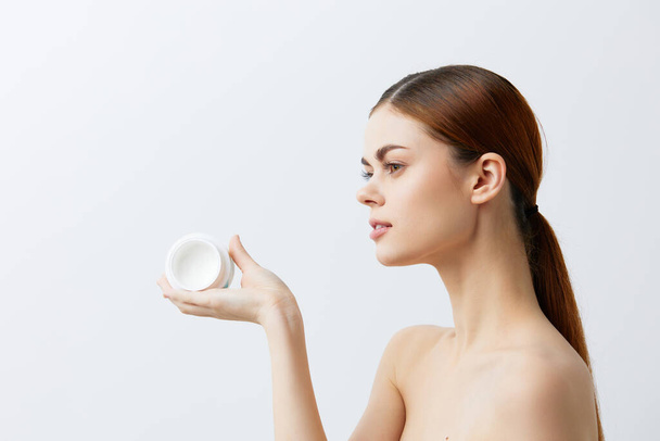pretty woman body cream posing clean skin care attractive look spa treatments - Fotó, kép