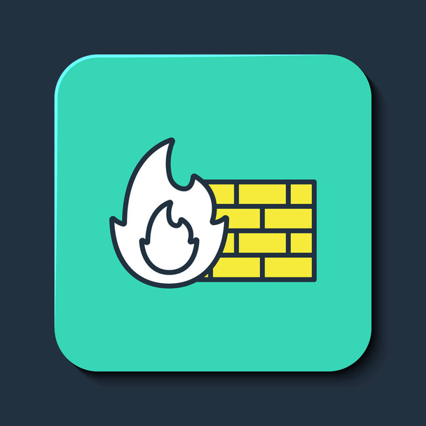 Filled outline Firewall, security wall icon isolated on blue background. Turquoise square button. Vector - Vector, Image