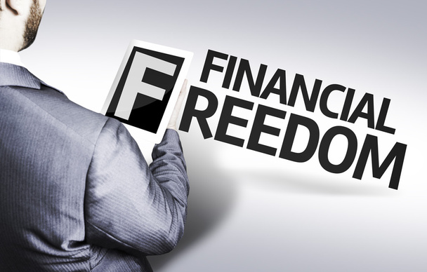 biznesmen z wolności finansowej tekst w obrazie koncepcja - Zdjęcie, obraz