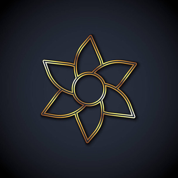 Gold line Flower icon isolated on black background. Sweet natural food.  Vector - Vecteur, image