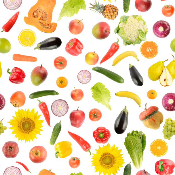 Large square set of vegetables and fruits isolated on white background. Seamless texture. - 写真・画像