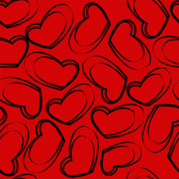 Vector illustratie. Met de hand getekend naadloos patroon van harten. Achtergrond in krabbelstijl, inkt. Valentijnsdag, Moederdag, wenskaart, behang of cadeaupapier. - Vector, afbeelding