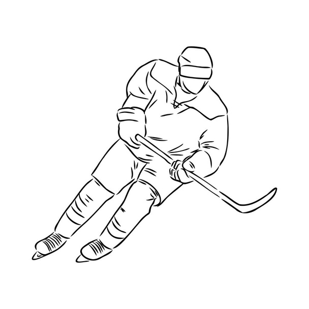 Jogador de hóquei no gelo, silhueta vetorial isolada, desenho de tinta
 - Vetor, Imagem