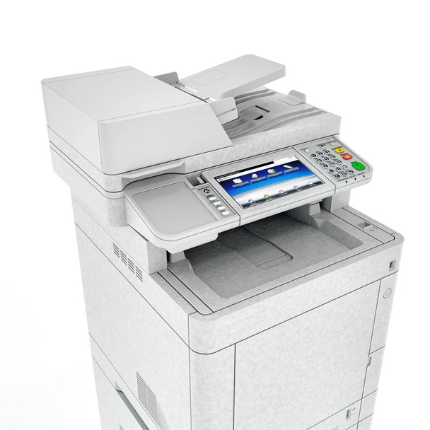 Многофункциональный сканер принтера. Профессиональная компьютерная техника изолированного офиса. 3D иллюстрация - Фото, изображение