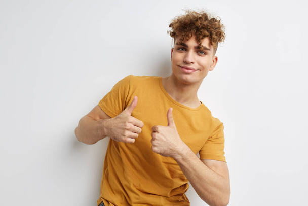 handsome young man posing studio smile isolated background - Fotoğraf, Görsel