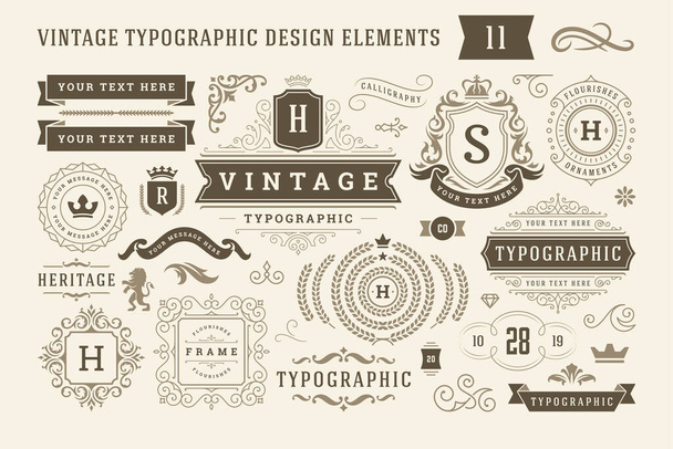 Vintage typographic design elements set vector illustration. - Vektor, kép