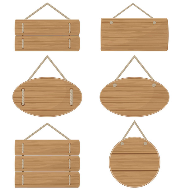Una serie di segni di legno. Cartelloni vuoti in legno, illustrazione vettoriale a colori - Vettoriali, immagini