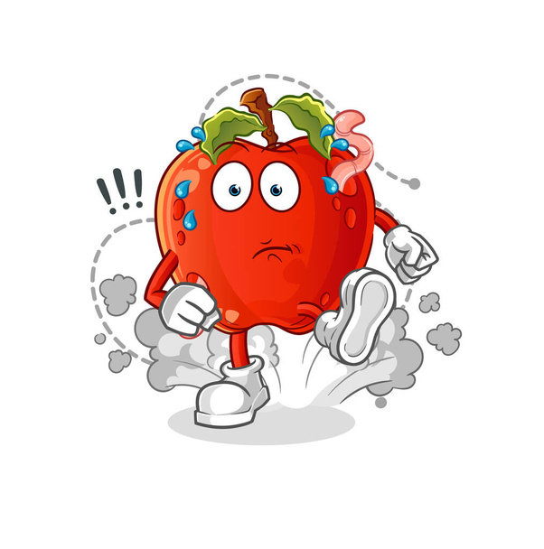 manzana con gusano corriendo ilustración. vector de carácter - Vector, imagen