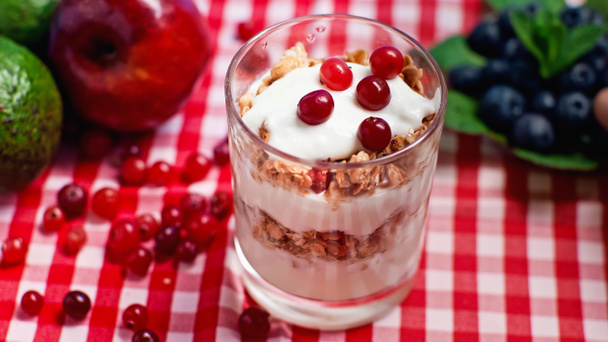 cranberries on top of fresh yogurt with granola  - Photo, Image