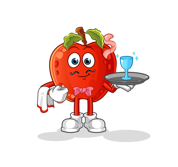яблуко з черв'яком офіціант мультфільм. мультяшний талісман вектор
 - Вектор, зображення