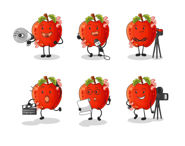 manzana con carácter de grupo de entretenimiento gusano. vector mascota de dibujos animados - Vector, imagen