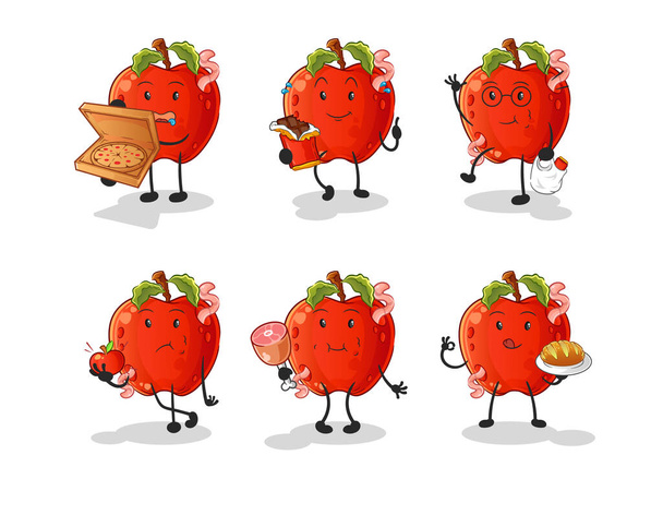 manzana con gusano carácter conjunto de alimentos. vector mascota de dibujos animados - Vector, imagen