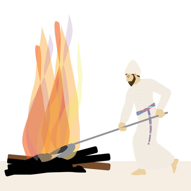Removing the ashes from the Altar -A painting by a Jewish priest during the Temple period in Jerusalem. Wearing priestly garments: bonnet, plaid shirt and sash. Sweeping ash in a silver vessel. vector - Vector, Image