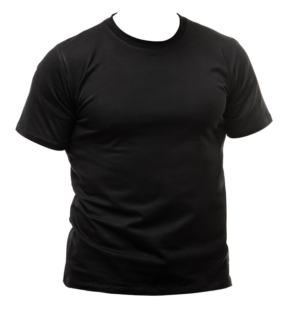 Fekete sima rövidujjú pamut T-Shirt egy próbabábu elszigetelt fehér alapon - Fotó, kép