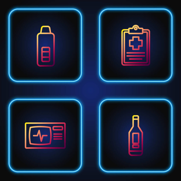 Set line Digital thermometer, Monitor with cardiogram,  and Patient record. Gradient color icons. Vector - Vector, Image