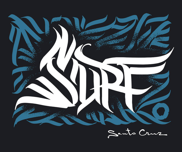 Lettrage décoratif en surf dessiné à la main, Santa Cruz, motif imprimé - Vecteur, image