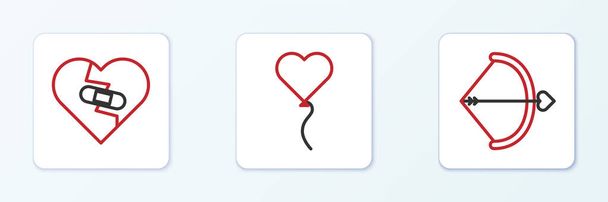 Establecer línea Arco y flecha, Corazón roto curado y globo en forma de icono. Vector - Vector, imagen