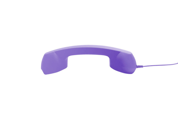 Purple retro handset isolated on white background. Copy space. - Photo, image