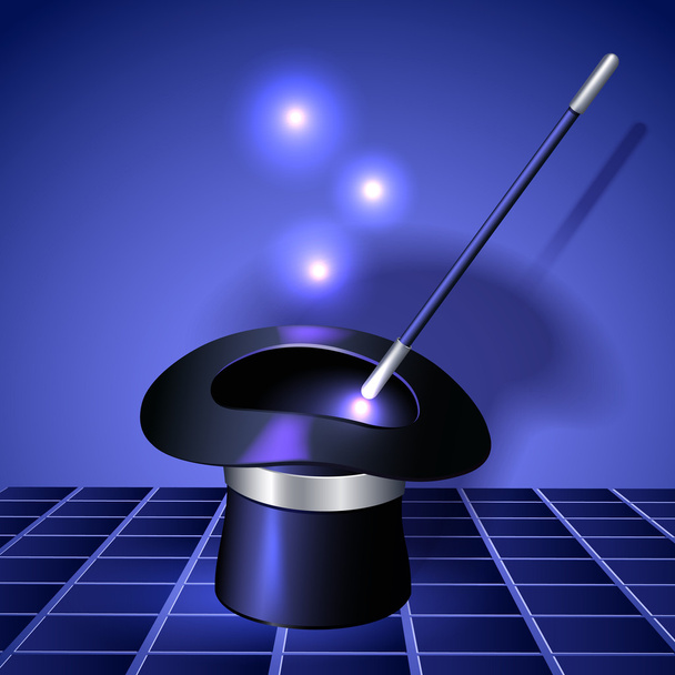 Conjurer hat with magic wand  - Vector, Image