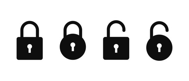 Locked and unlocked vector icons set. Collection symbol of web close and open lock - Vector, Image
