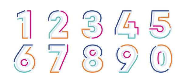 Números abstratos, conjunto linear colorido. Linhas numéricas modernas com novas cores pop art. Modelo de número de fonte. Definir linha fina estilo limpo para projetar. - Vetor, Imagem