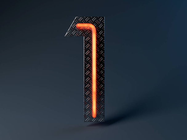 Egy kivilágított narancs első számú szerelt fényes fém futófelület hátlap - 3D render - Fotó, kép