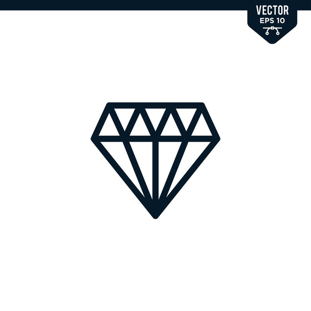 ダイヤモンドアイコンコレクション概要またはラインアートスタイル、編集可能なストロークベクトル - ベクター画像