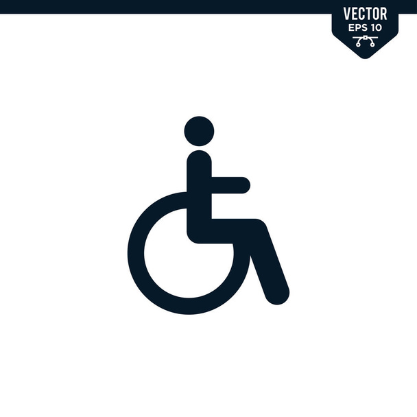 Disabled Handicap colección de iconos en estilo glifo, vector de color sólido - Vector, Imagen