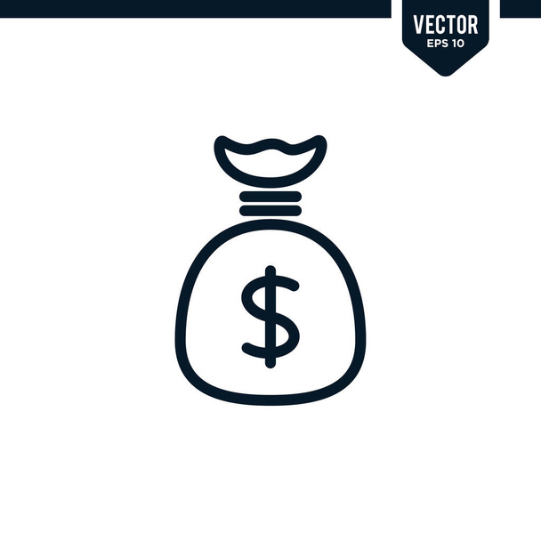 Sbírka ikon pytle na peníze nebo tašky na peníze v nastíněném nebo liniovém stylu, upravitelný vektor tahu - Vektor, obrázek
